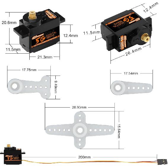 2PCS 5g Micro Digital Servo, Mini Servo, Metal Gears, Coreless Motor Servos for 1/28 RC Car Airplane Fixed-Wing Robot Helicopter Planes Part (JR2.54)
