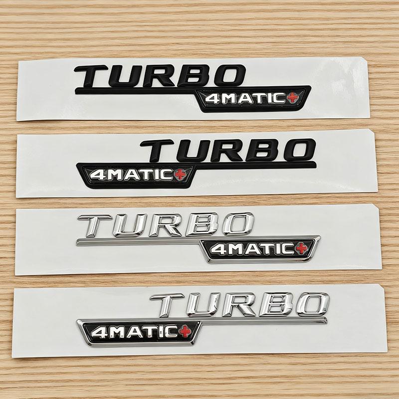 2pcs 3D ABS letters TURBO 4MATIC Plus Logo car bumper sticker side emblem badge for C117 W117 GLE53 GLA45 A45 A35 CLA35 CLA45