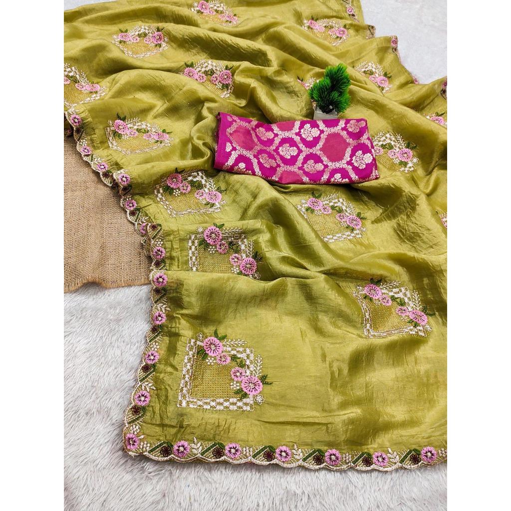 Beautiful Floral Embroidery all Over The Saree