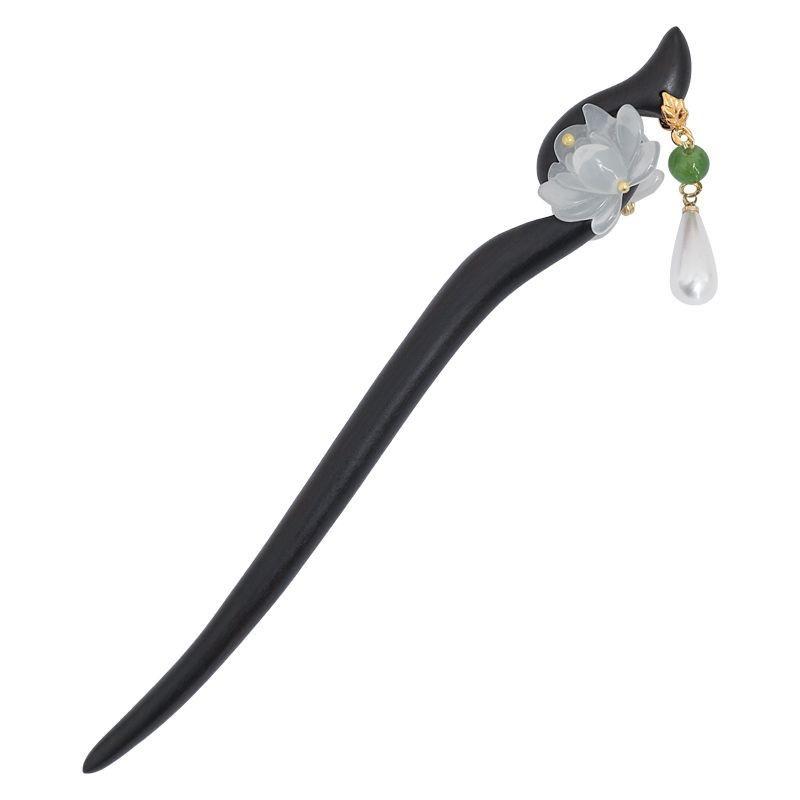 New Chinese Style Crystal Lotus Tassel Hairpin Elegant Ancient Step Shake Hair Stick Hanfu Updo Elegant Women Retro Hair Ornaments