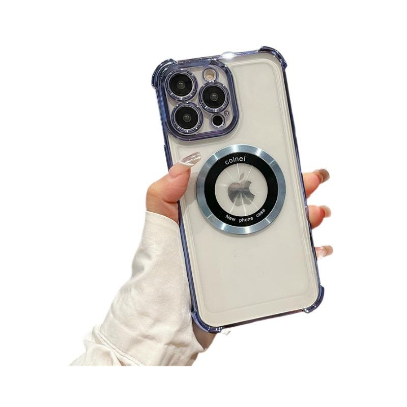 Four Corner Anti-fall Plating Suitable for Apple 16PRO Double-ring Magnetic Suction Mobile Phone Case Iphone12/14 Simple Protective Case
