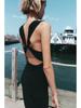 2025 Spring Sleeveless Slim Fit Midi Dress with Draped Collar and Back Tie Detail - European & American Style Women's Fashion