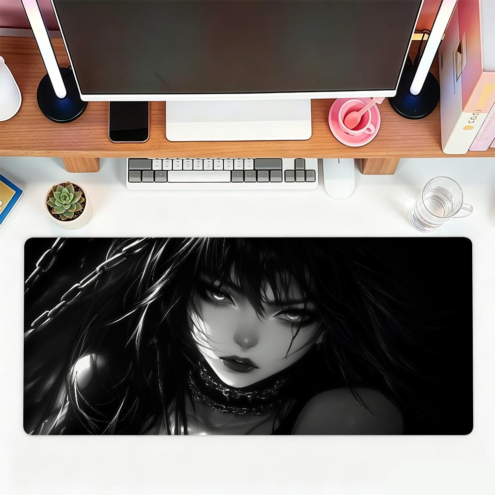 Black Anime Dark Girl Mouse Pad For Office Gaming And Keyboards Non-Slip Large Waterproof