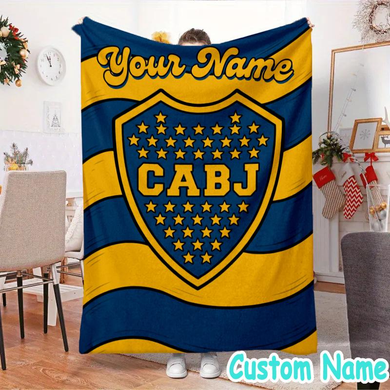 Custom Name Boca FC Crest Design Flannel Blanket Seasonal Universal Blanket For Indoor/outdoor, Perfect For Bedroom Sofa birthday gifts