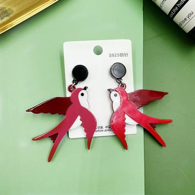 Orecchini Pendenti Acrilici Trendy Giapponesi e Coreani Rosso Rosa Uccello Europeo e Americano, Orecchini Personalizzati e Alternativi