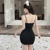 Low-cut Semi-sheer Fur Patchwork Spaghetti Strap Bodycon Dress, 2026 Niche Style