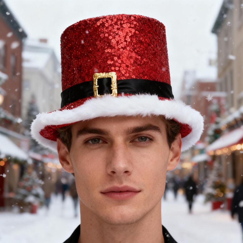 Christmas Party Red Green Top Hat Santa Claus Western Hat Festive Cosplay With White Brim For Adults Men Women Props Gifts