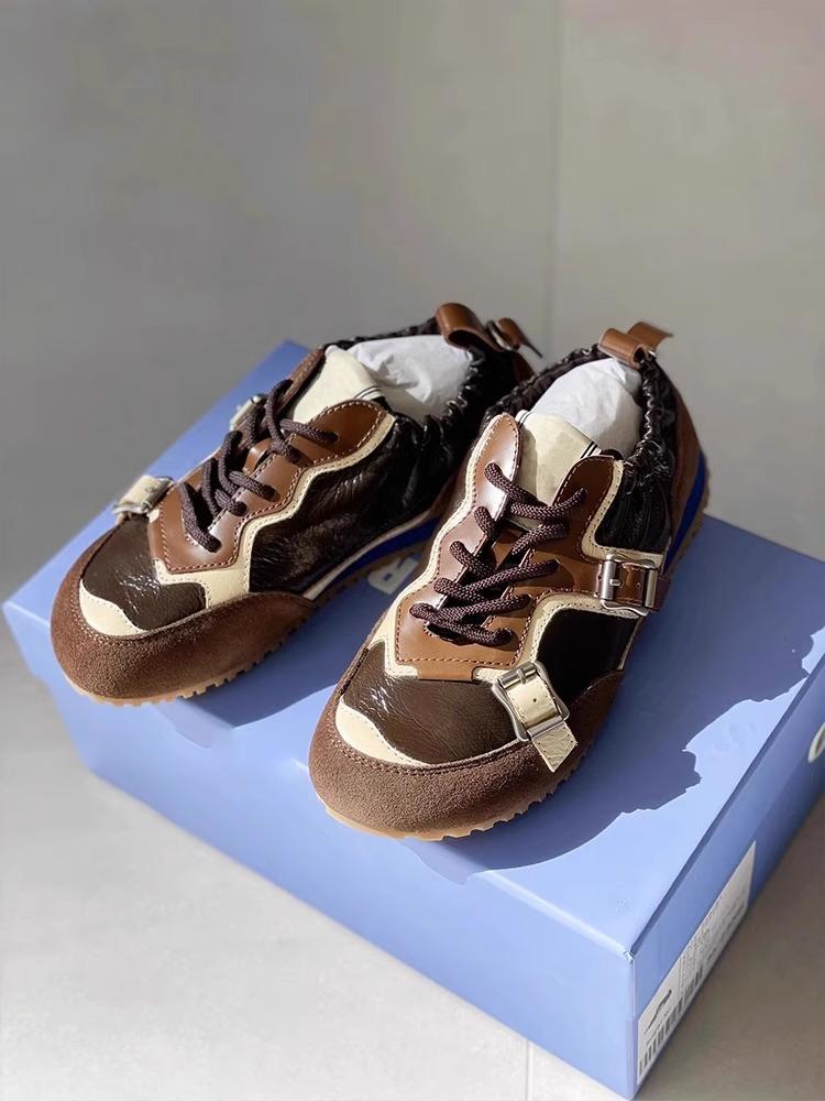 Retro German training shoes women's 2025 new color matching Forrest Gump shoes flat comfortable sports lace-up red casual shoes women