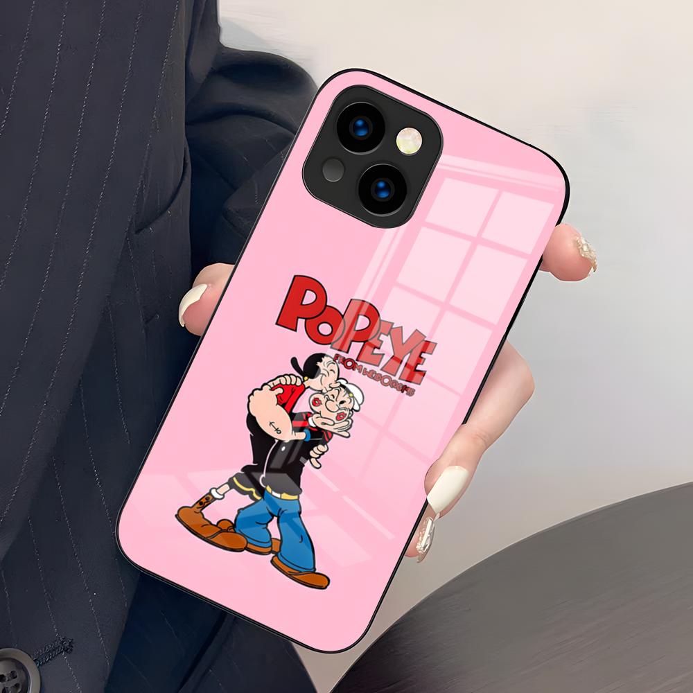 P-Popeyes The Sailor Phone Case For IPhone 17 Air 16 E Pro Max 15 14 13 Mini 12 Pro 11 Max Plus Black Glass Cover