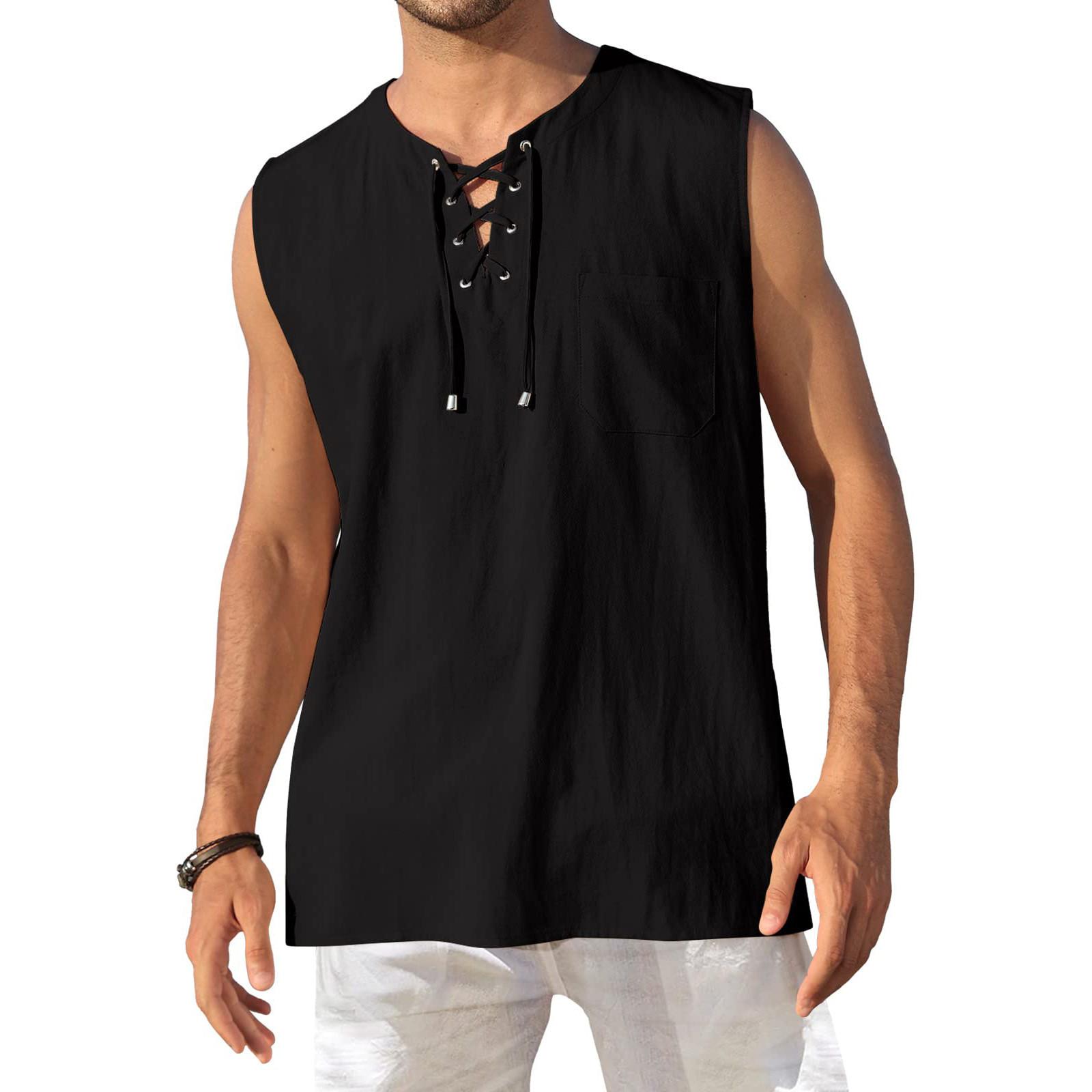 

Мужские хлопковые и льняные майки, повседневные стильные мужские рубашки, пляжные топы без рукавов в стиле хиппи XXL чёрный