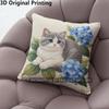 Cute Blue Kitten Hydrangea Throw Pillow Covers Pattern Cushion Cover Suitable For Sofa Bedroom Car Pillow Cover