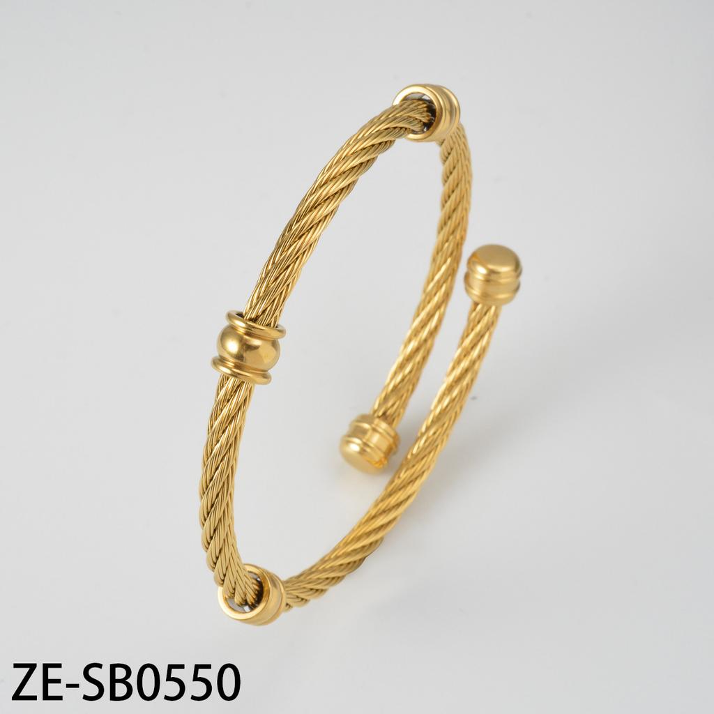Trend European and American Personality Twist Opening Adjustable Twist Steel Wire Gold Ball Bracelet 2026