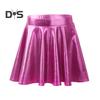Women Skater Skirt High-Waisted Shiny Metallic Patent Faux Leather Texture Party Skirt Slimming Versatile Mini Skirt