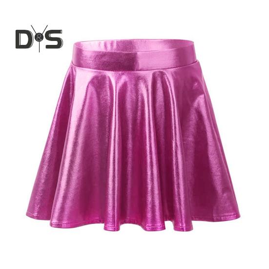Women Skater Skirt High-Waisted Shiny Metallic Patent Faux Leather Texture Party Skirt Slimming Versatile Mini Skirt
