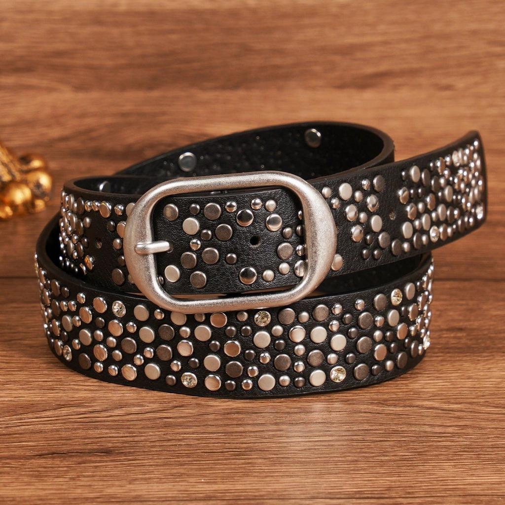 Women Belt Punk Pin Buckle Vintage Rivets Leather Belts Jeans Waistband