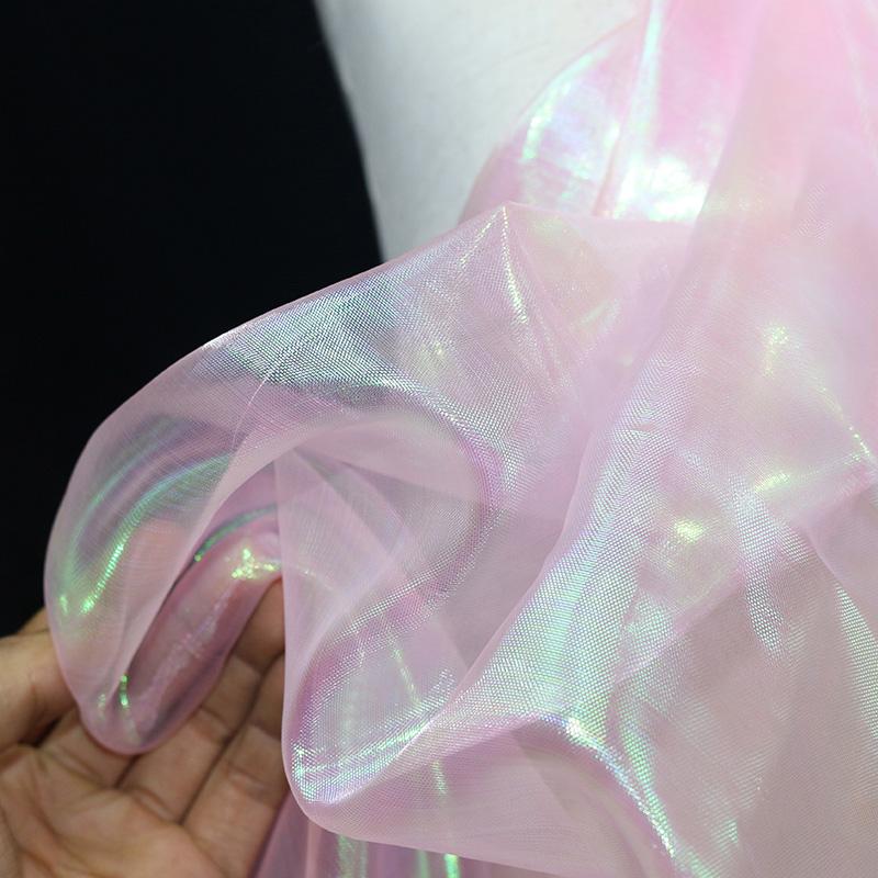 Colorful Organza Bright Silk Mesh Fabric Encryption Fantasy Laser Glass Yarn Fabric DIY Stage Performance Costumes Wedding Decor