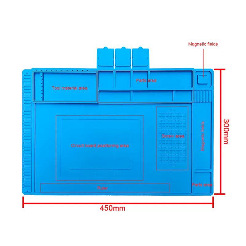 Silicone Heat-Resistant Soldering Pad with Magnetic Sections for Electronics Repair - Model TE-603