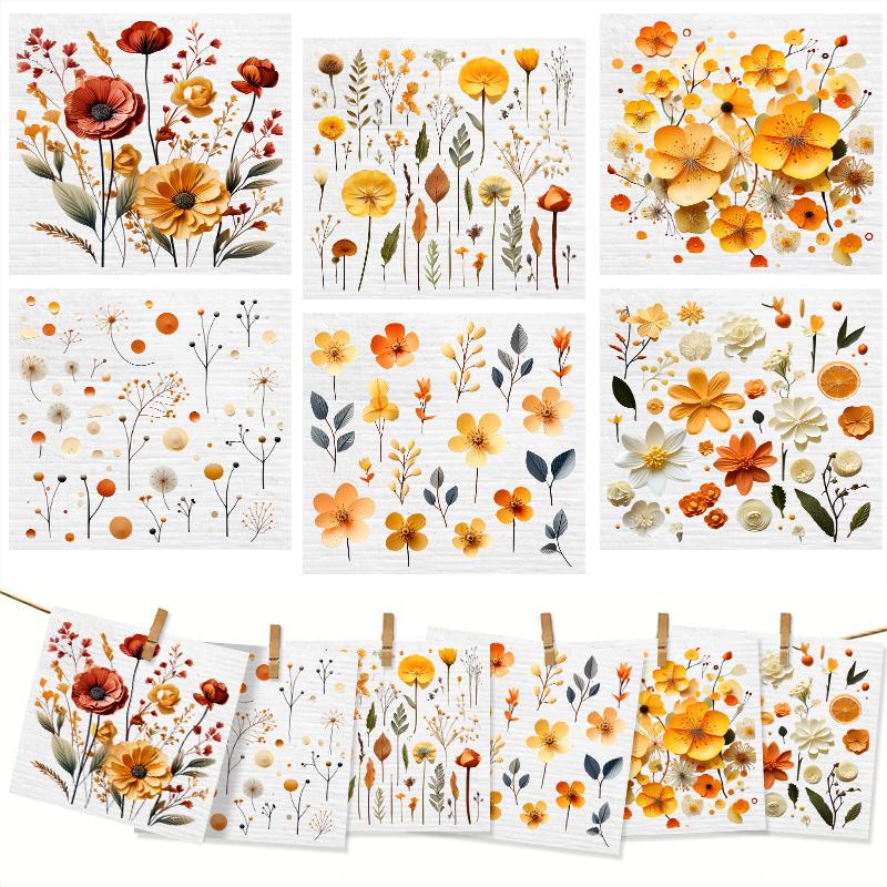6PCS Orange Flowers Print Swedish Dishcloths Eco-Friendly Kitchen Rags Absorbent Dish Towels Reusable Washable Cleaning Cloths
