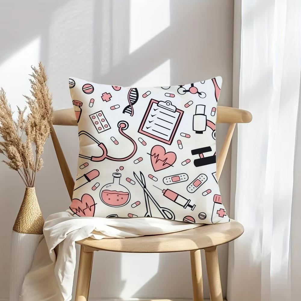 Nurse Ecg Cushion Cover Soft Plush Throw Pillow Cover | Double-Sided Decorative Cushion Case | Sofa Bedroom Home Decor