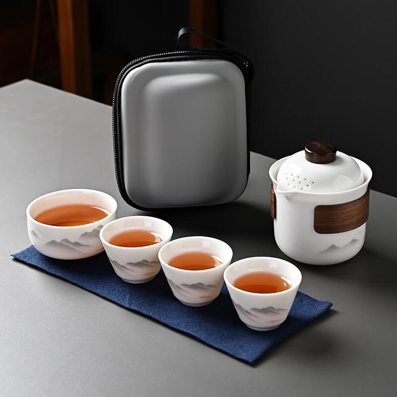 Lailuo Mutton-Fat Jade Porcelain Portable Travel Tea Set