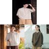 Spring Linen Cotton Womens Shirt With Colorblock Buttons For Vintage Style Casual Wear