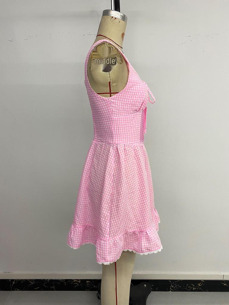 2025 Sweet Girly Holiday Lace Bow Short Dress