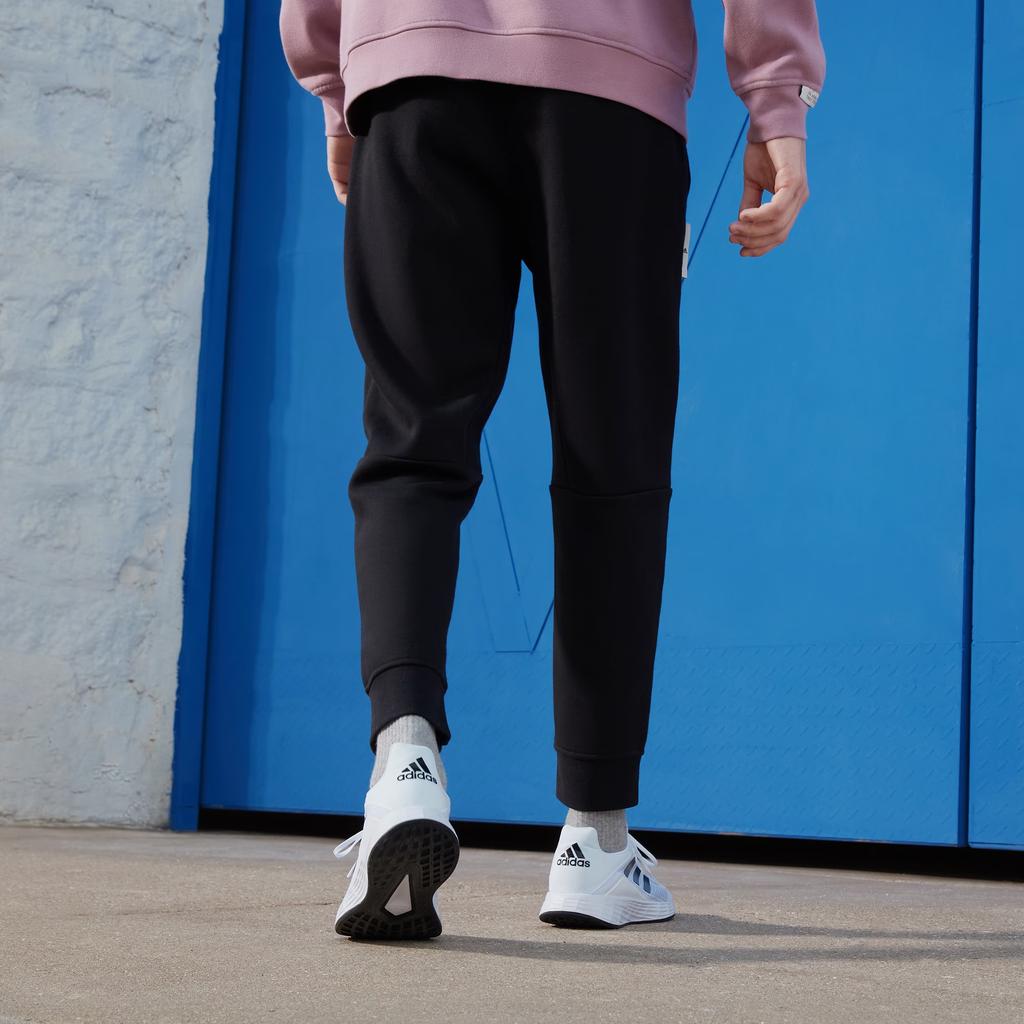 Adidas Label Contrast Logo Print Joggers Men Bottoms Black IB2769