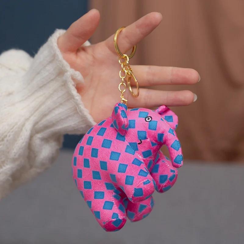 10/26cm Peluches Éléphants à Carreaux Colorés Jolis Éléphants en Coton Vifs Pendentifs&Poupée Porte-clés Mignon Cadeau Amusant brown
