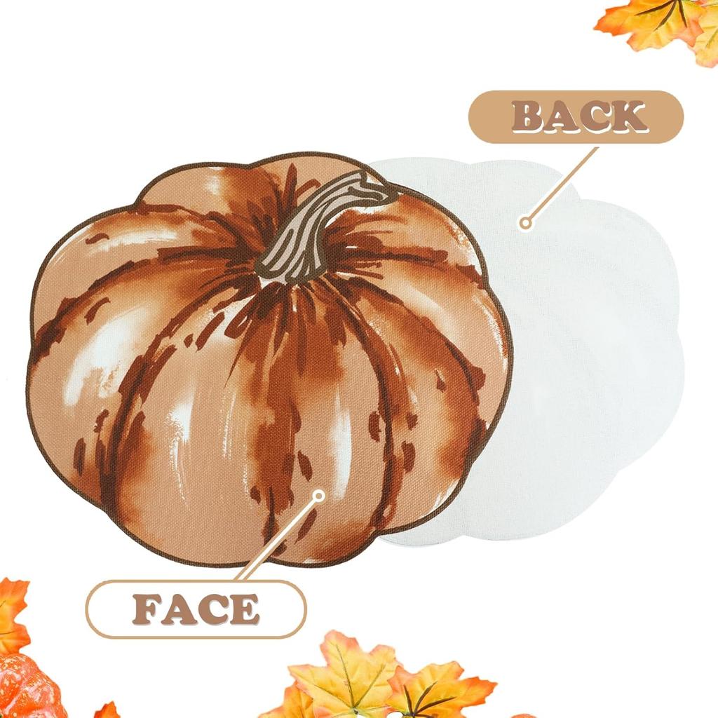 OWENIE Fall Placemats Set of 4, Autumn Printed Pumpkin Textured Fabric Place Mats for Kitchen Dining Table,Thanksgiving Harvest Halloween Holiday