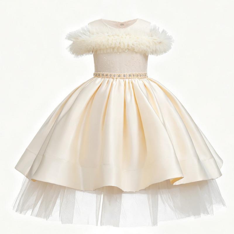 Girls Long Tulle Dress Princess Party Performance Gown