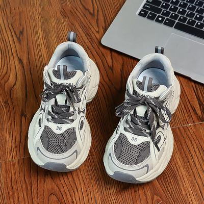 Thick Pops Shoes Women's Spring Gray Sneakers Versatile Thick Bottom Heightening Casual Sneakers