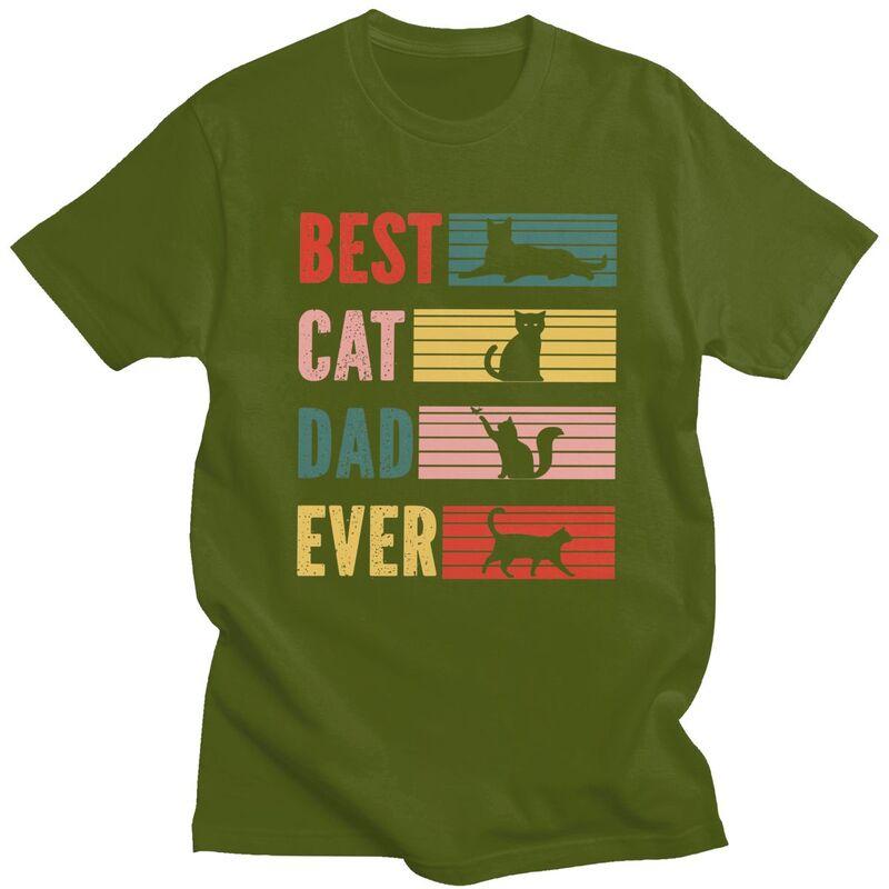 Custom Best Cat Dad Ever T Shirt for Men 100 Cotton Tshirt Leisure Tee Short Sleeve Fathers Day Gift Tshirts Clothing