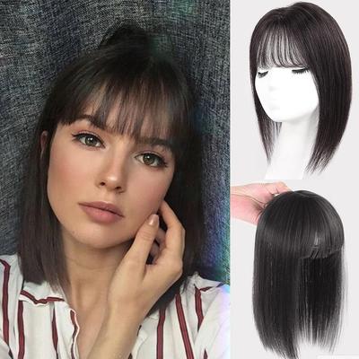 3D  Bangs Wig Female Seamless High Temperature Hairpiece Head Top Replacement Cover White Hair Fake Bangs