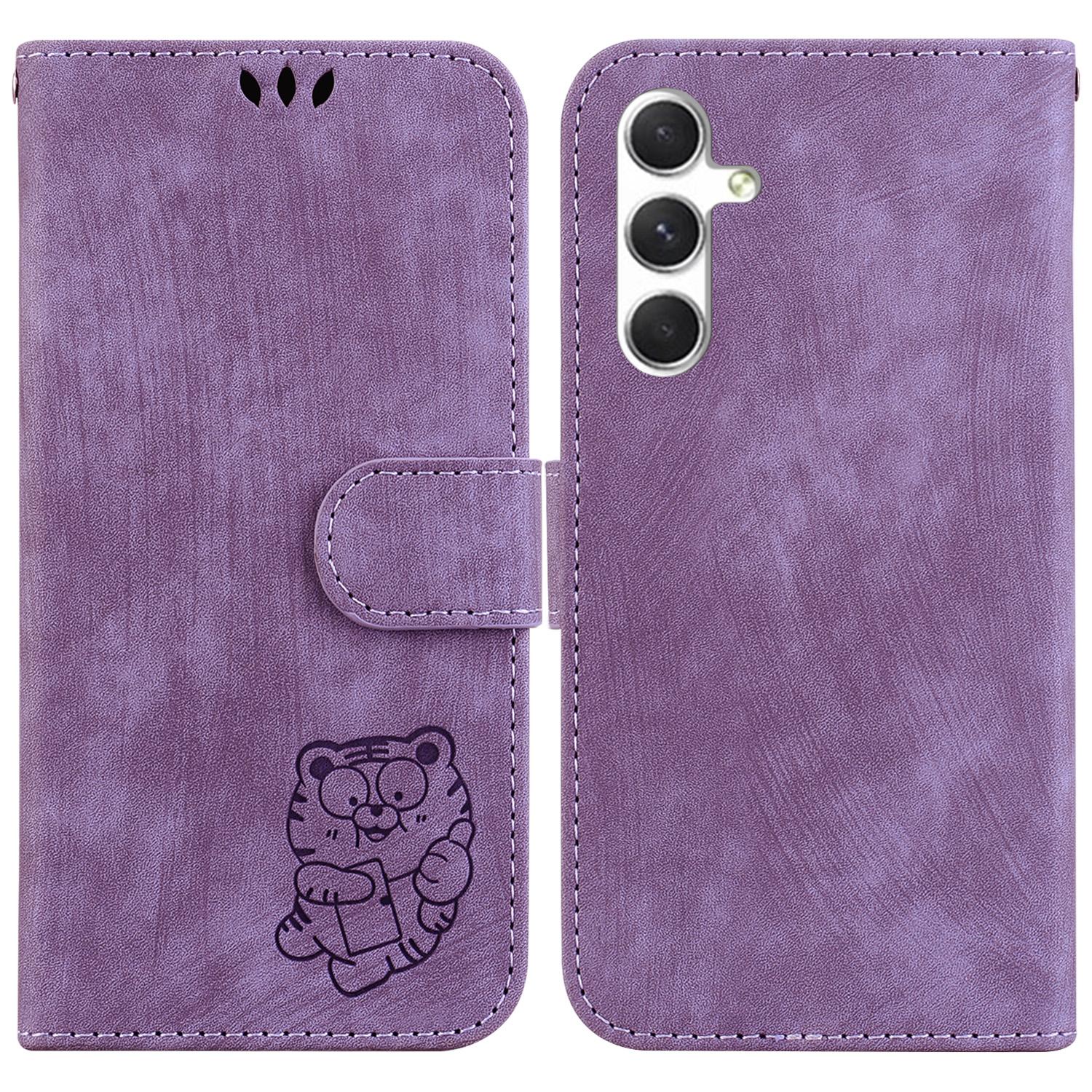 

For Samsung Galaxy S25 Wallet Case Tiger Imprint Leather Shockproof Phone Cover Purple