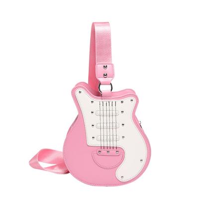 Sac à bandoulière en forme de guitare Sac à main créatif en cuir PU Fermeture zippée Fourre-tout croisé pour filles et femmes