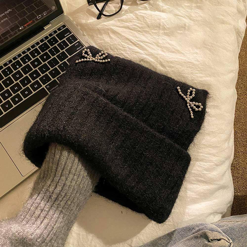 

Cold-proof Women Pullover Hats Cute Cat Ear Ear Protection Cap Big Size Knitted Beanie Hat Outdoor чорний