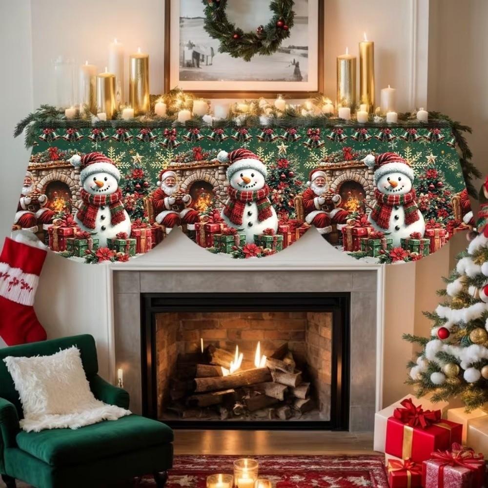 Santa Claus Mantel Topper Snow Landscape Xmas Mantel Decor Fireplace Shelf Cover Winter Holiday