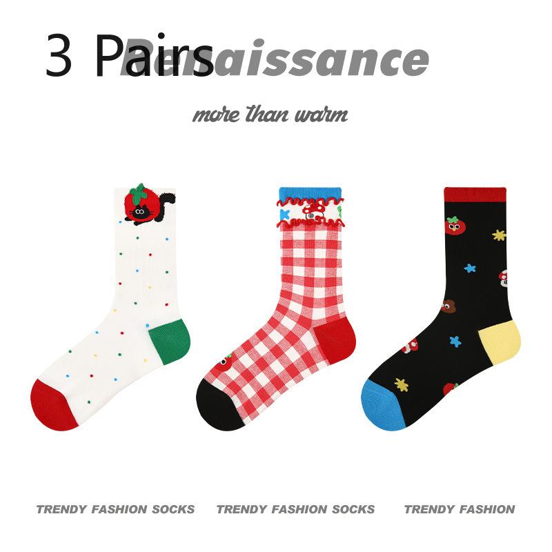 3 Pairs of Female Spring and Summer Thin Style Breathable Sports Tube Cotton Socks