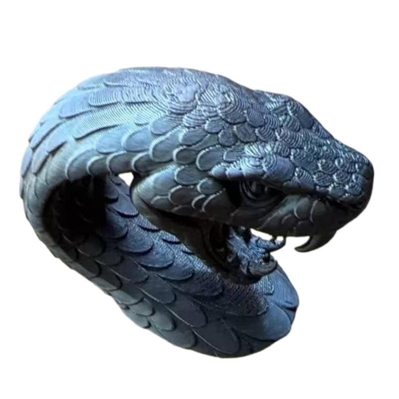 3D Printed Snake Sculpture Decors with Open Mouth Head Design and Layered Scale Detail, Tabletop Statue for Shelf Display