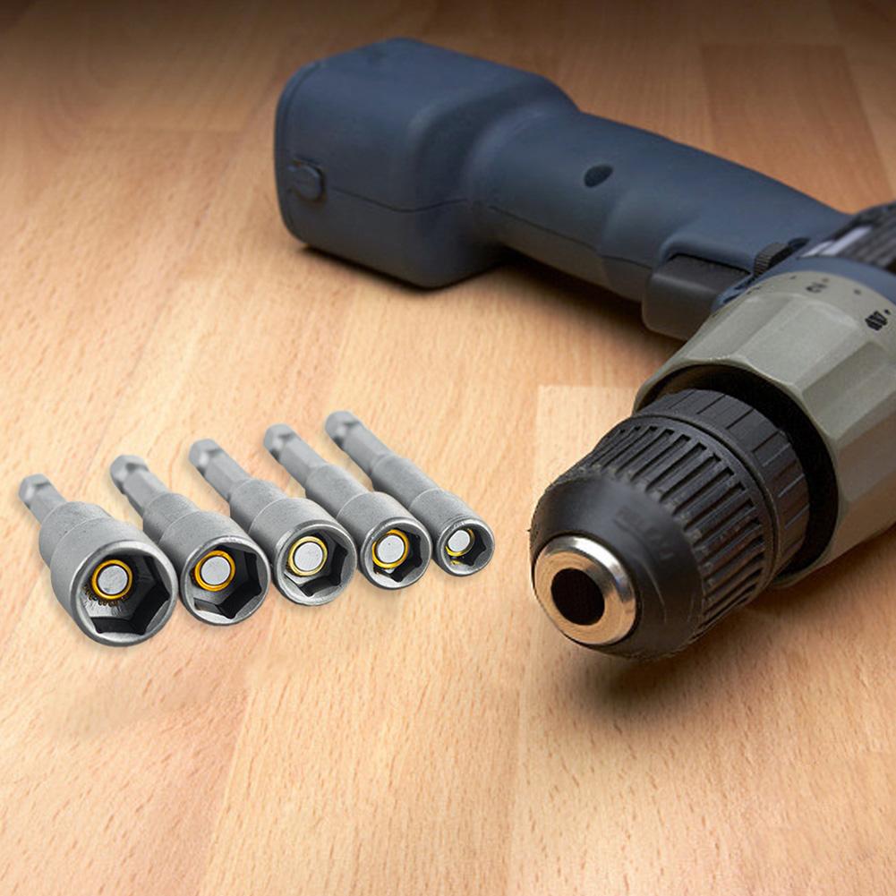 5Pcs Magnetic Nut Driver Hex Head 1/4 5/16 3/8 7/16 1/2 Inch Shank Socket Power Drill Bit Impact Drivers Socket for Power Drills