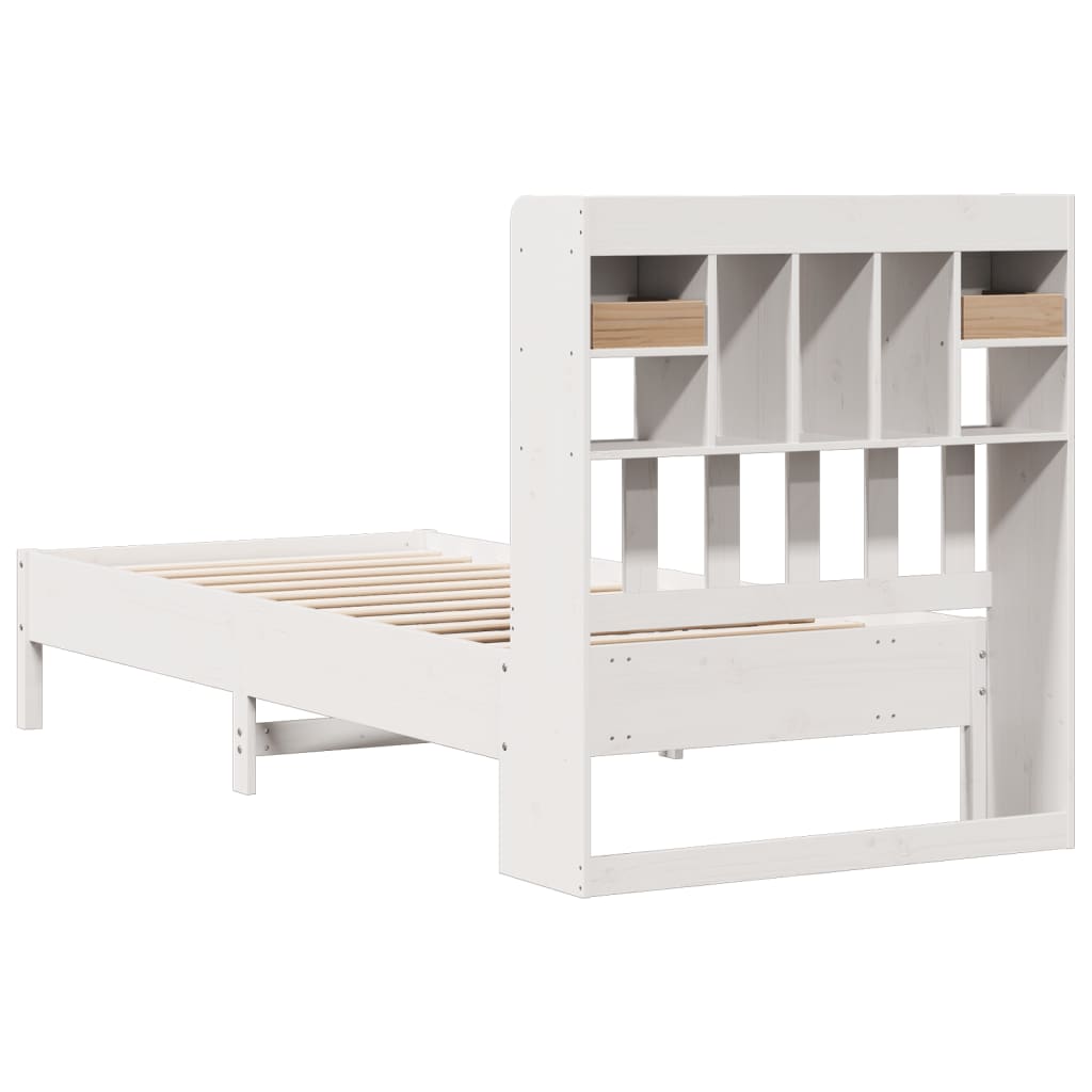 Vidaxl Bed With Shelf, Without Mattress, White, 90X190 Cm, Pine