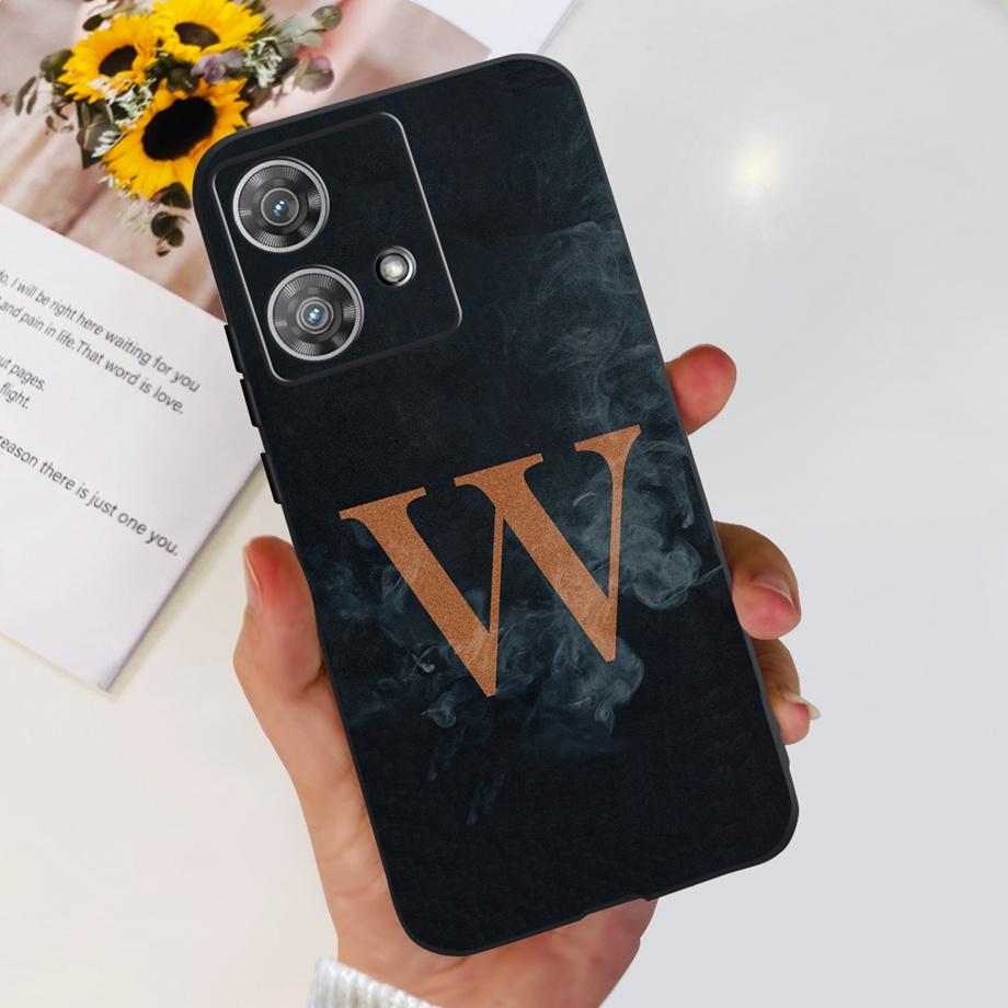 For Motorola Edge 40 Neo Case 26 Letters Black Pink Pattern Back Case For Moto Edge 40 5G 40Neo Soft TPU Silicone Stylish Bumper