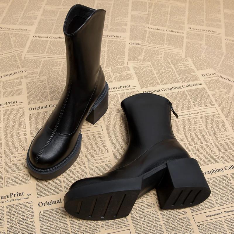 Fashion High Heel Women Ankle Boots Fashion High Quality Platform Shoes for Women British Style Brown Boot Comfor Women Waterproof Boots