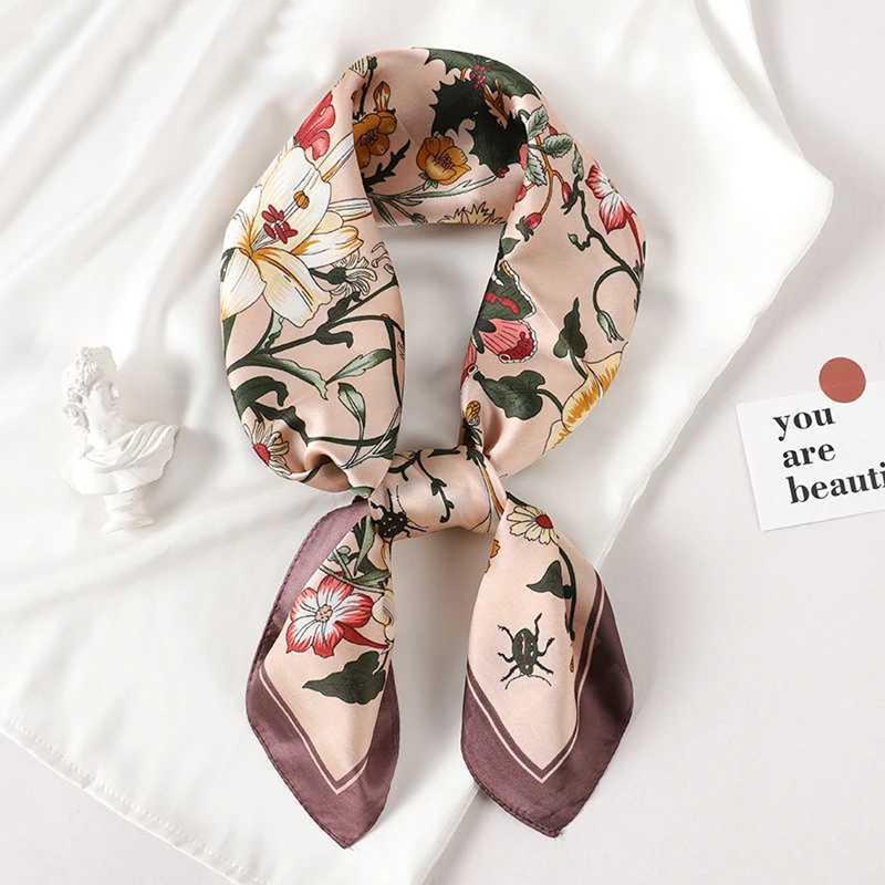 Luxury Silk Square Scarf Women Flower Neck Hair Tie Band Beach Hijab Kerchief Head Headbands Bandana Female Foulard 70Cm