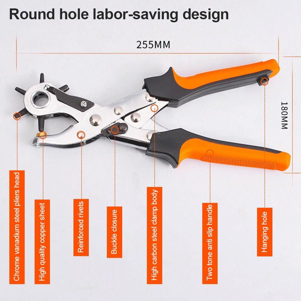 Useful Metal Leather Hole Punch Pliers Handheld Revolving Hole Punching Tool Adjustable Ergonomic Handle Hole Puncher