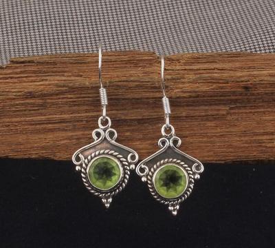 Solid 925 Sterling Silver Natural Peridot Gemstone Handmade Bohemian Earring Anniversary Gift
