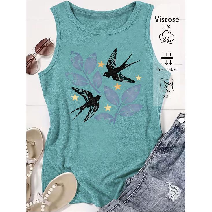 2026 Trendy Vintage Swallow Leaf Star Print Women Sleeveless Tank Top High Quality Casual Spring Summer Vest