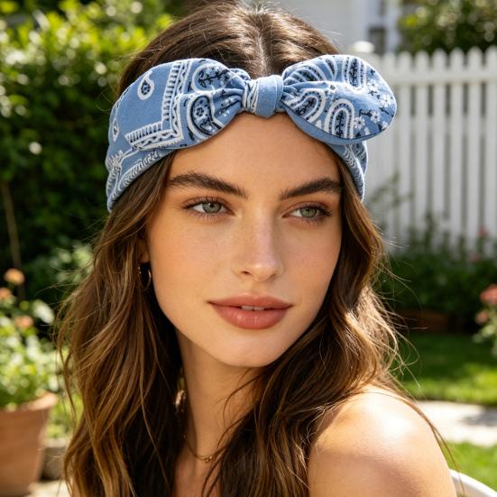Elastic Headband Rabbit Ear Knot Design Elastic Hair Wrap Comfortable Secure Fit Wave Boosting Compression Hair Band
