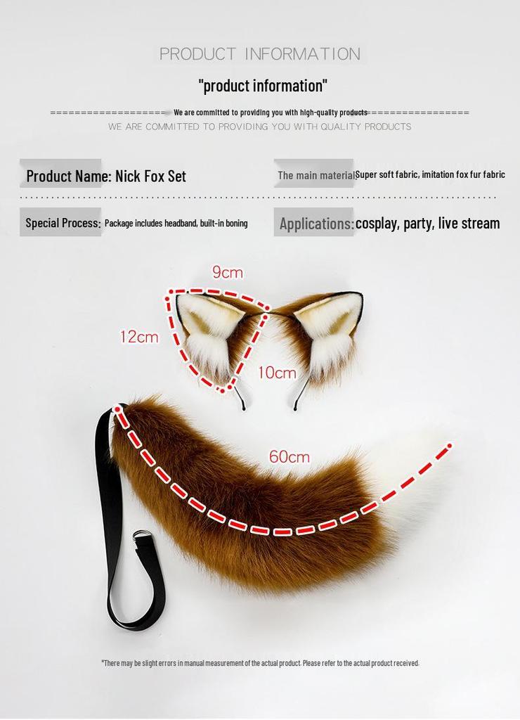 Mehrfarbiges Kunstfuchs-Ohren- und Schwanz-Cosplay-Set