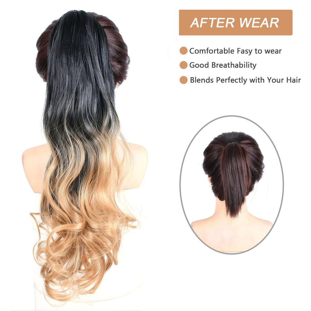 Jeedou Barevný prodloužení culíku Dlouhé vlnité vlasy Balayage Ombre Barva Syntetické culíky Prodloužení vlasů Pro Dívky Dámy